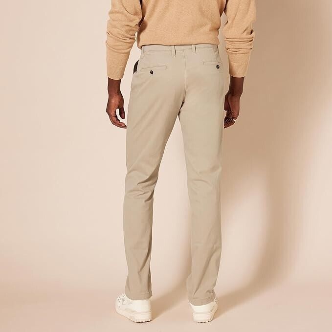 Essentials Men's Relaxed-Fit Casual Stretch, Cotton, Khaki brown, 34W x 33L