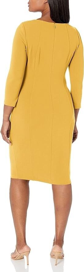 Calvin Klein Women's Petite Round Neck Fitted Long Sleeve Sheath Dress, Cream, 4