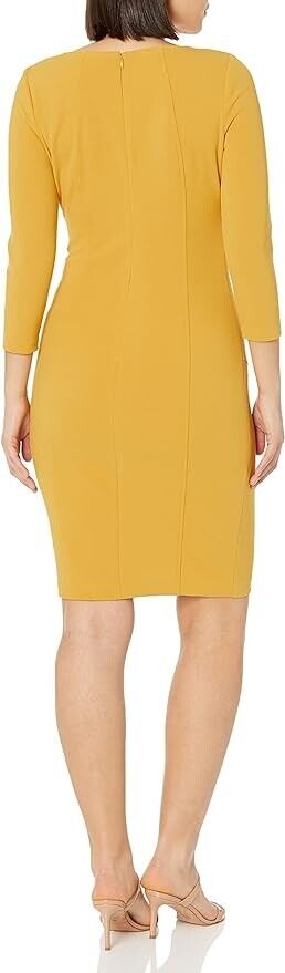 Calvin Klein Women's Petite Round Neck Fitted Long Sleeve Sheath Dress, Cream, 4