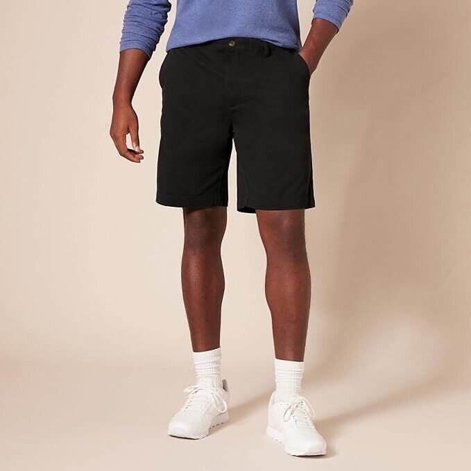 Essentials Men's Classic-Fit 9" Short, Chino Pants, 100% Cotton, Black, 44