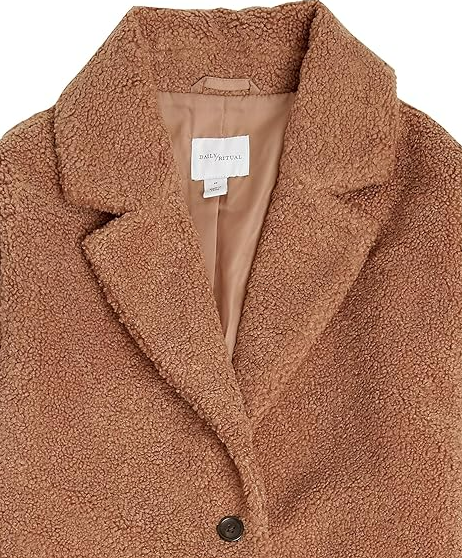 Amazon Essentials Women's Teddy Bear Fleece Oversized-Fit Lapel Jacket Camel L