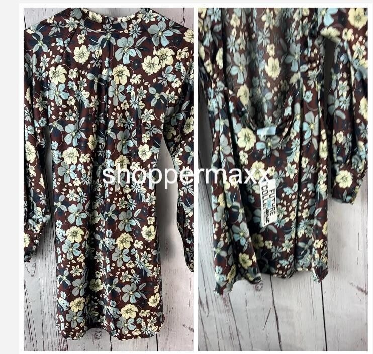 Women's Long Sleeve Satin Mini Dress - Future Collective, Berry Floral, Size 10