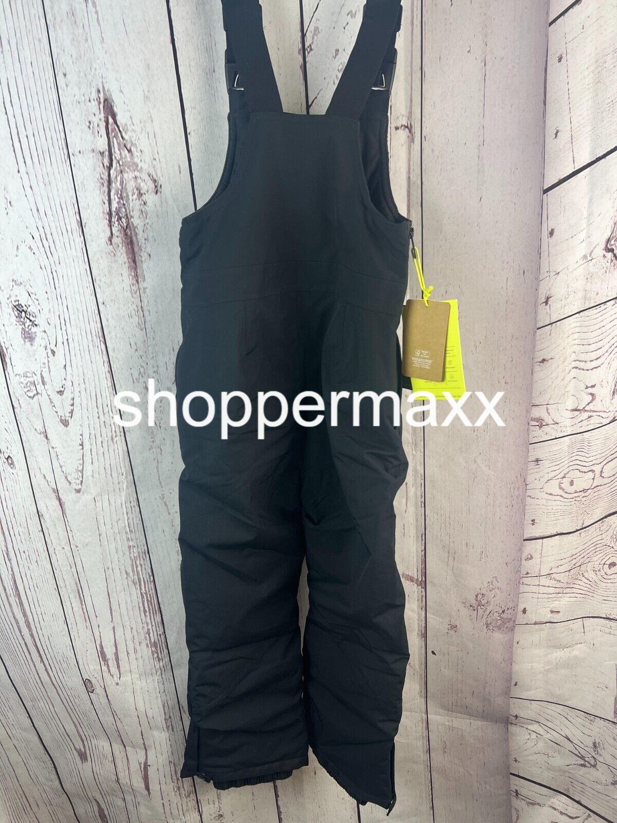 Unisex Kids' Waterproof Snow Bib - windproof Gathered Cuff Side Zipper Black, S