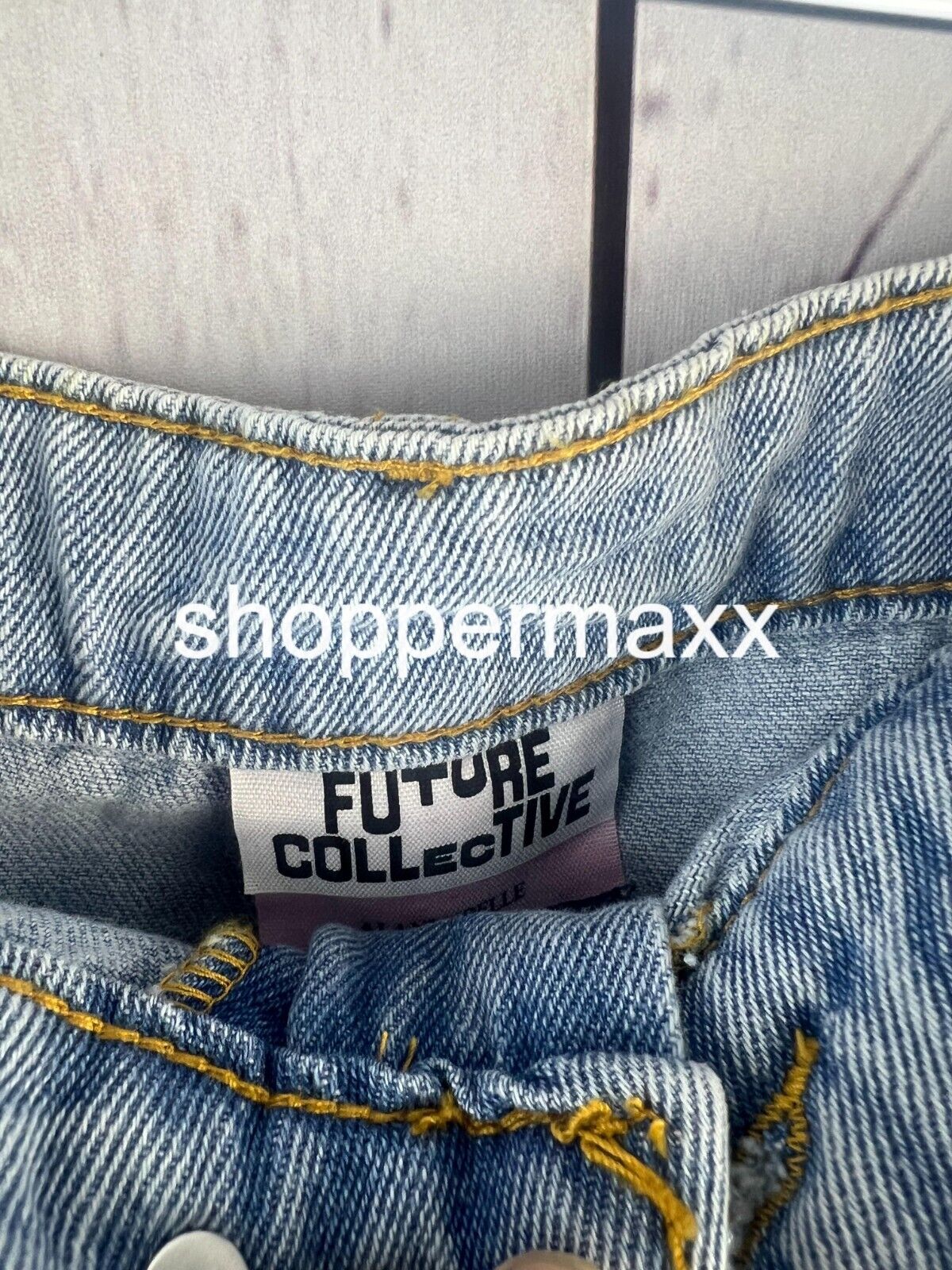 Women Lightly Distressed Bermuda Denim Shorts-Future Collective, Medium Wash, 12
