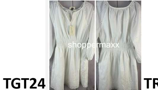 Women's Puff 3/4 Sleeve Eyelet Mini Dress - Universal Thread, White, Size Medium