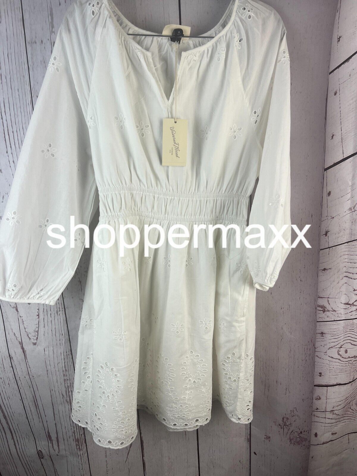 Women's Puff 3/4 Sleeve Eyelet Mini Dress - Universal Thread, White, Size Medium
