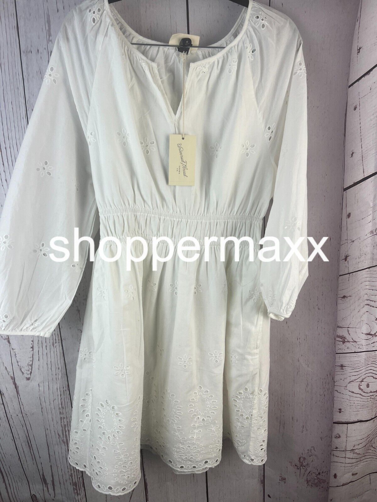Women's Puff 3/4 Sleeve Eyelet Mini Dress - Universal Thread, White, Size Medium