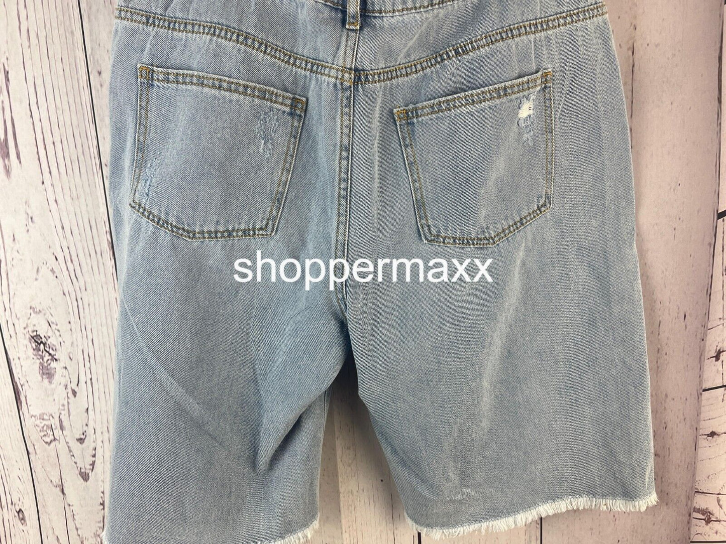 Women Lightly Distressed Bermuda Denim Shorts-Future Collective, Medium Wash, 12