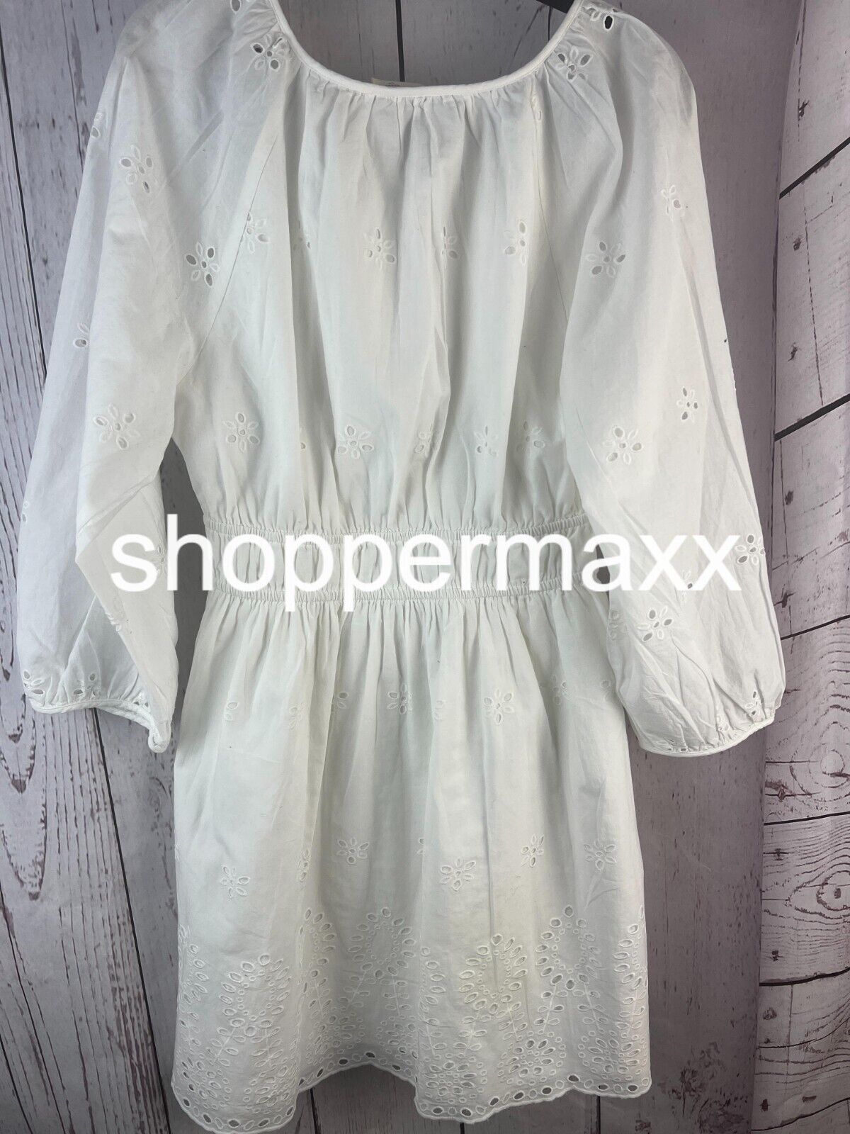 Women's Puff 3/4 Sleeve Eyelet Mini Dress - Universal Thread, White, Size Medium