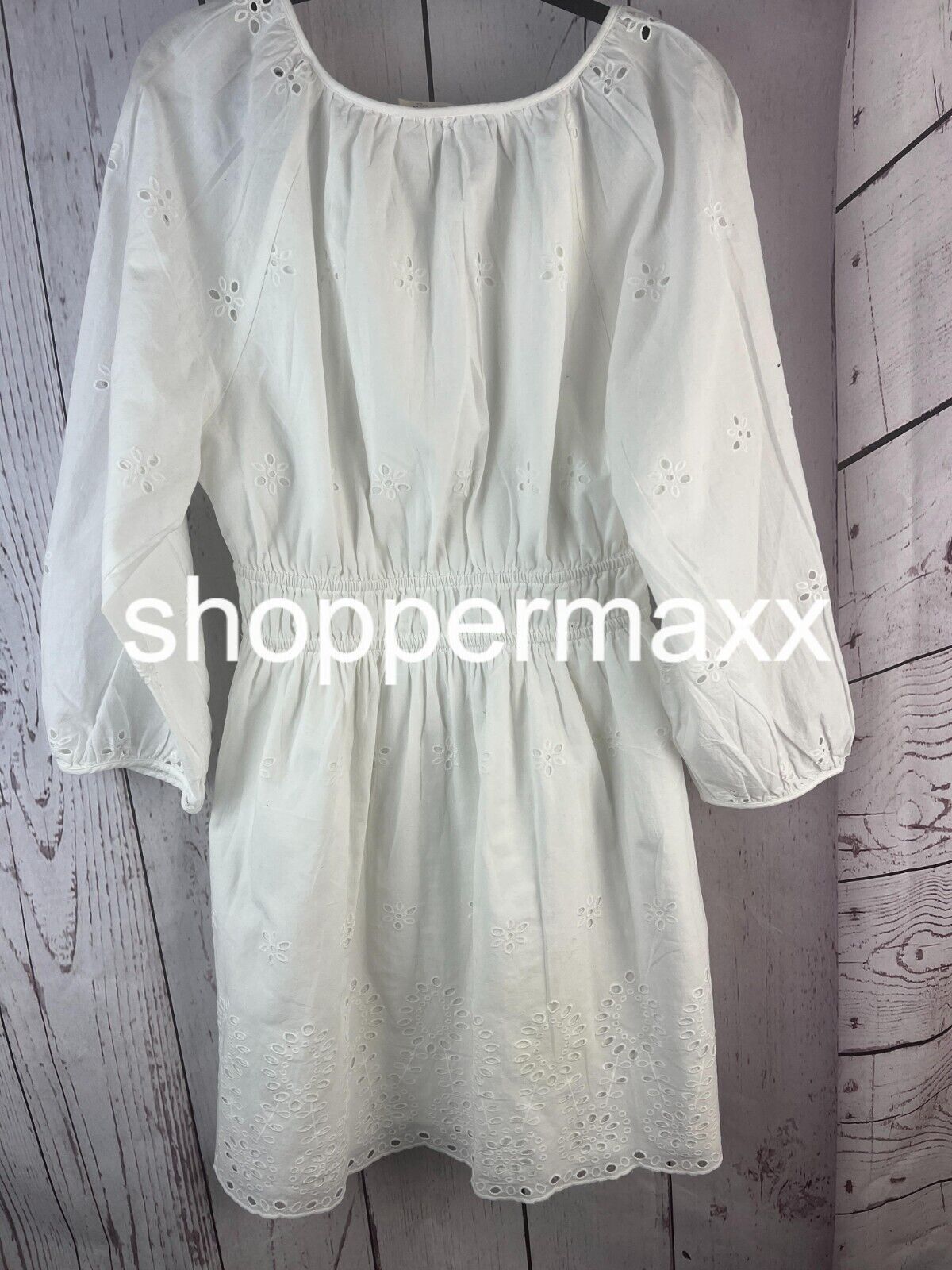 Women's Puff 3/4 Sleeve Eyelet Mini Dress - Universal Thread, White, Size Medium