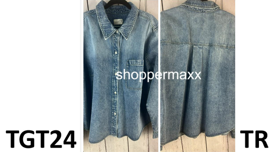 Women Long Sleeve Collared Cropped Button-Down Shirt-Universal Thread Indigo, 2X