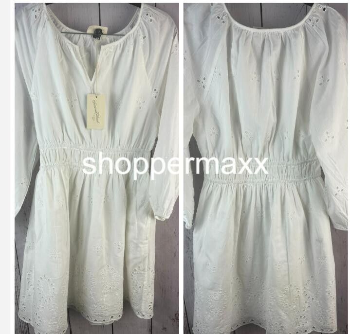 Women's Puff 3/4 Sleeve Eyelet Mini Dress - Universal Thread, White, Size Medium