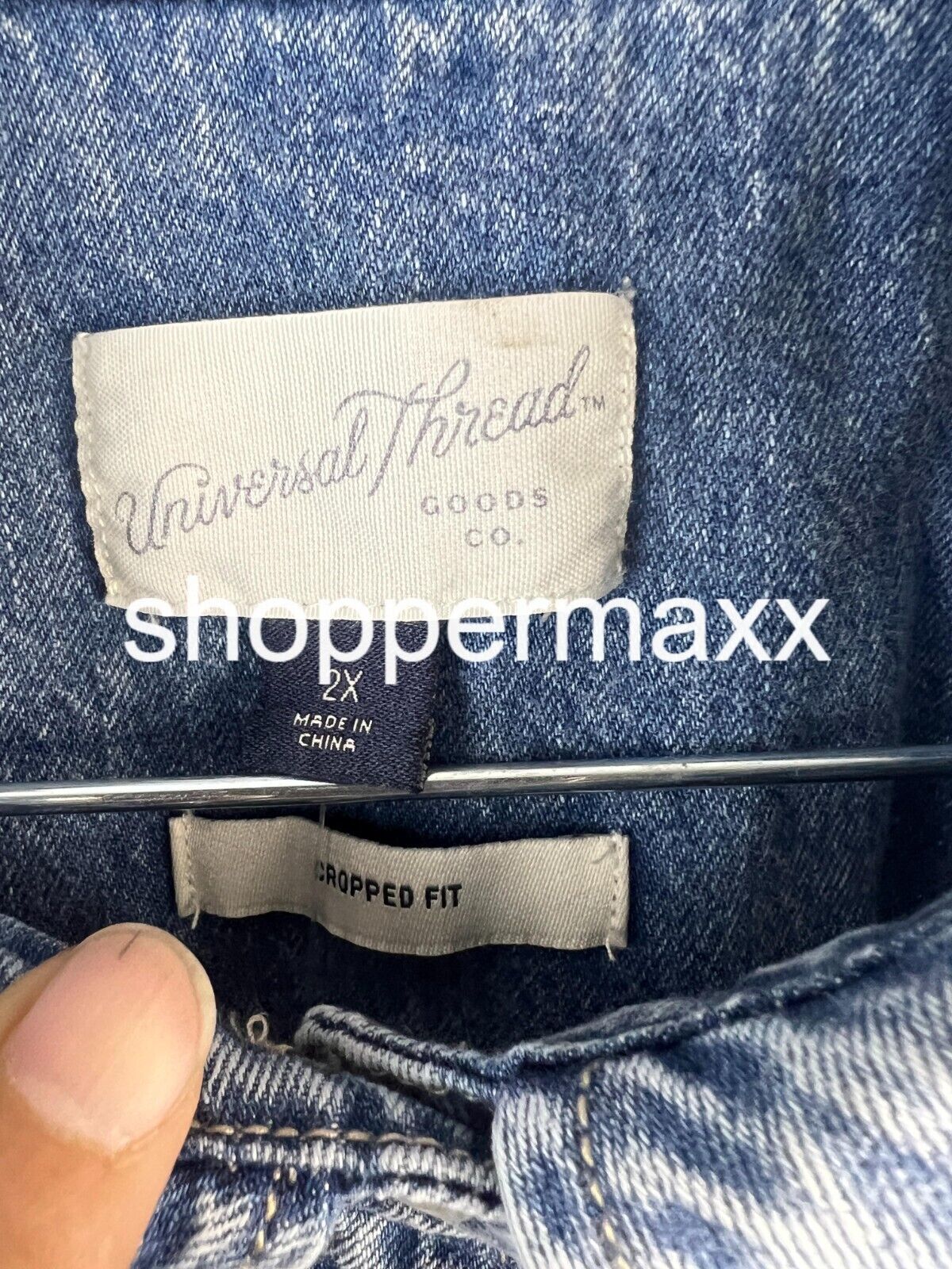 Women Long Sleeve Collared Cropped Button-Down Shirt-Universal Thread Indigo, 2X