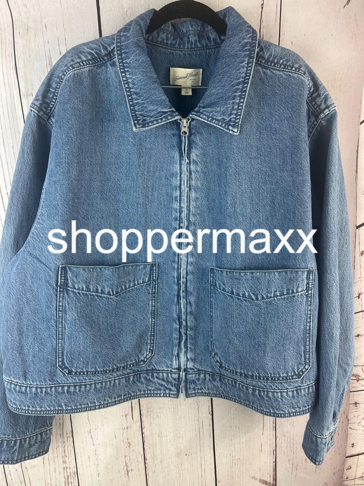 Women's Denim Cargo Jacket - Universal Thread, Medium Wash, Size 2X