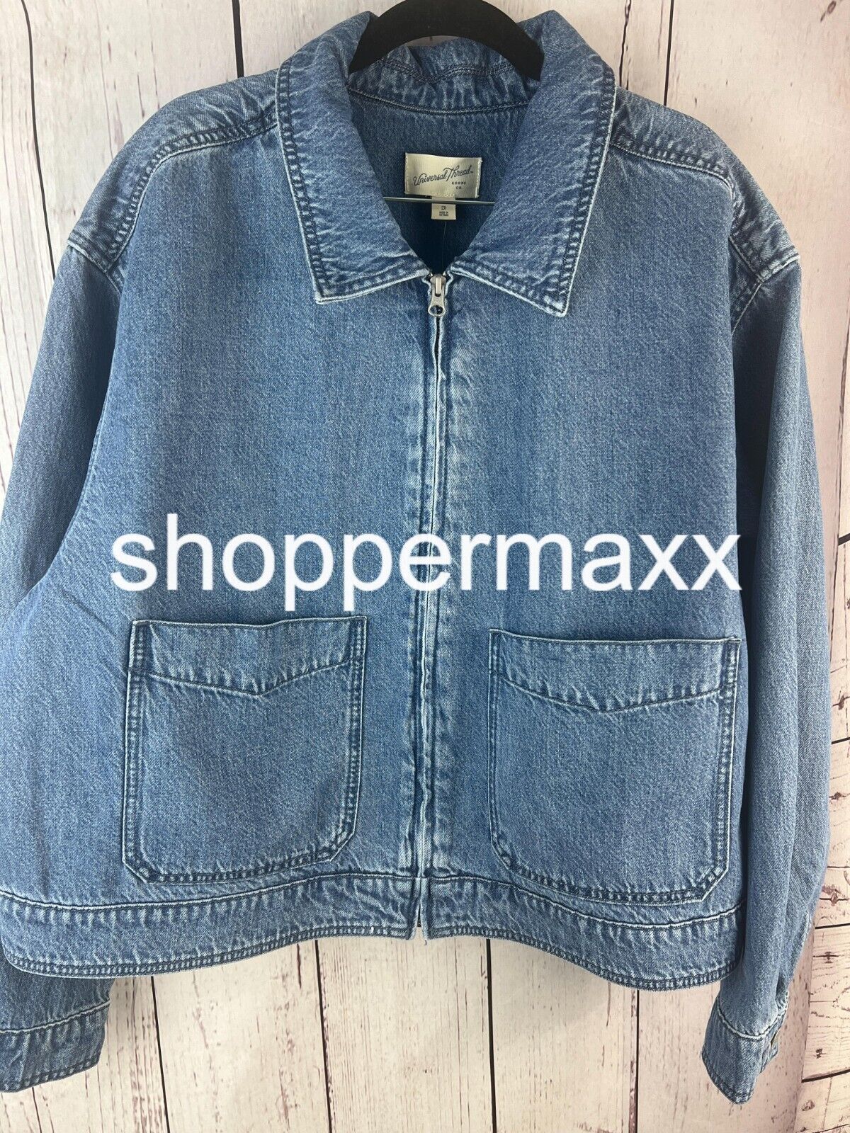 Women's Denim Cargo Jacket - Universal Thread, Medium Wash, Size 2X