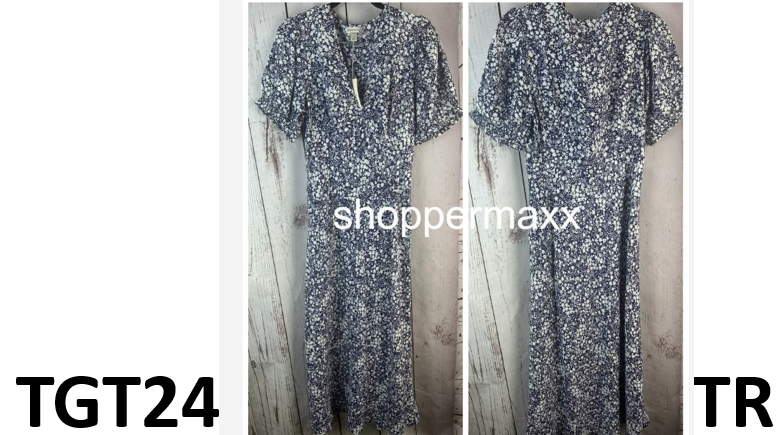 Women's Crepe Puff Short Sleeve Midi Dress - A New Day, Navy Blue Floral, Size S
