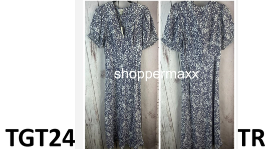 Women's Crepe Puff Short Sleeve Midi Dress - A New Day, Navy Blue Floral, Size S