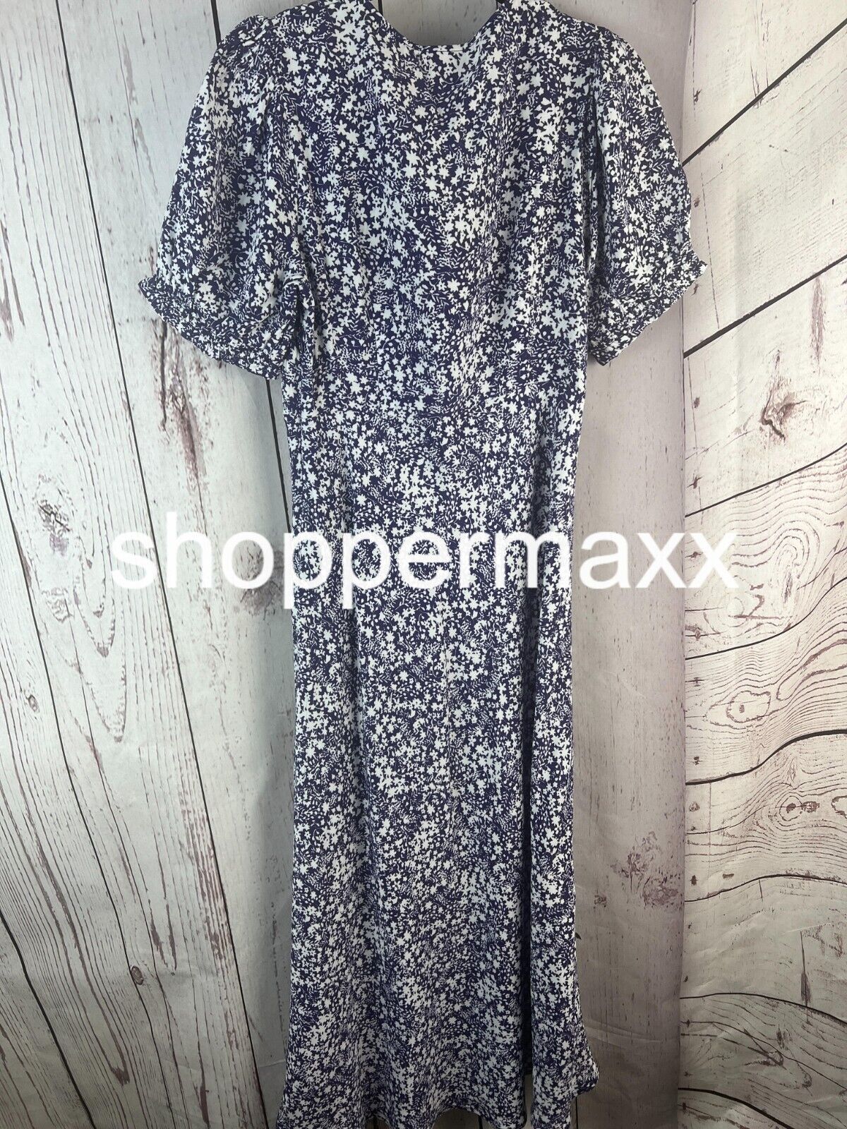 Women's Crepe Puff Short Sleeve Midi Dress - A New Day, Navy Blue Floral, Size S