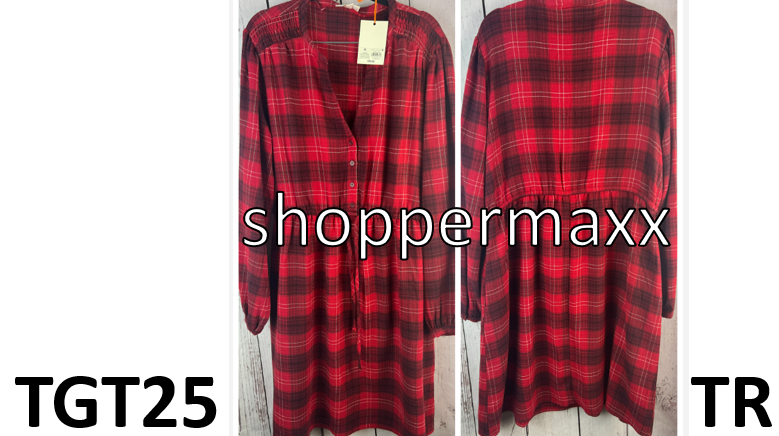 Women's Long Sleeve Plaid A-Line Dress - Knox Rose, Red , Size-XL