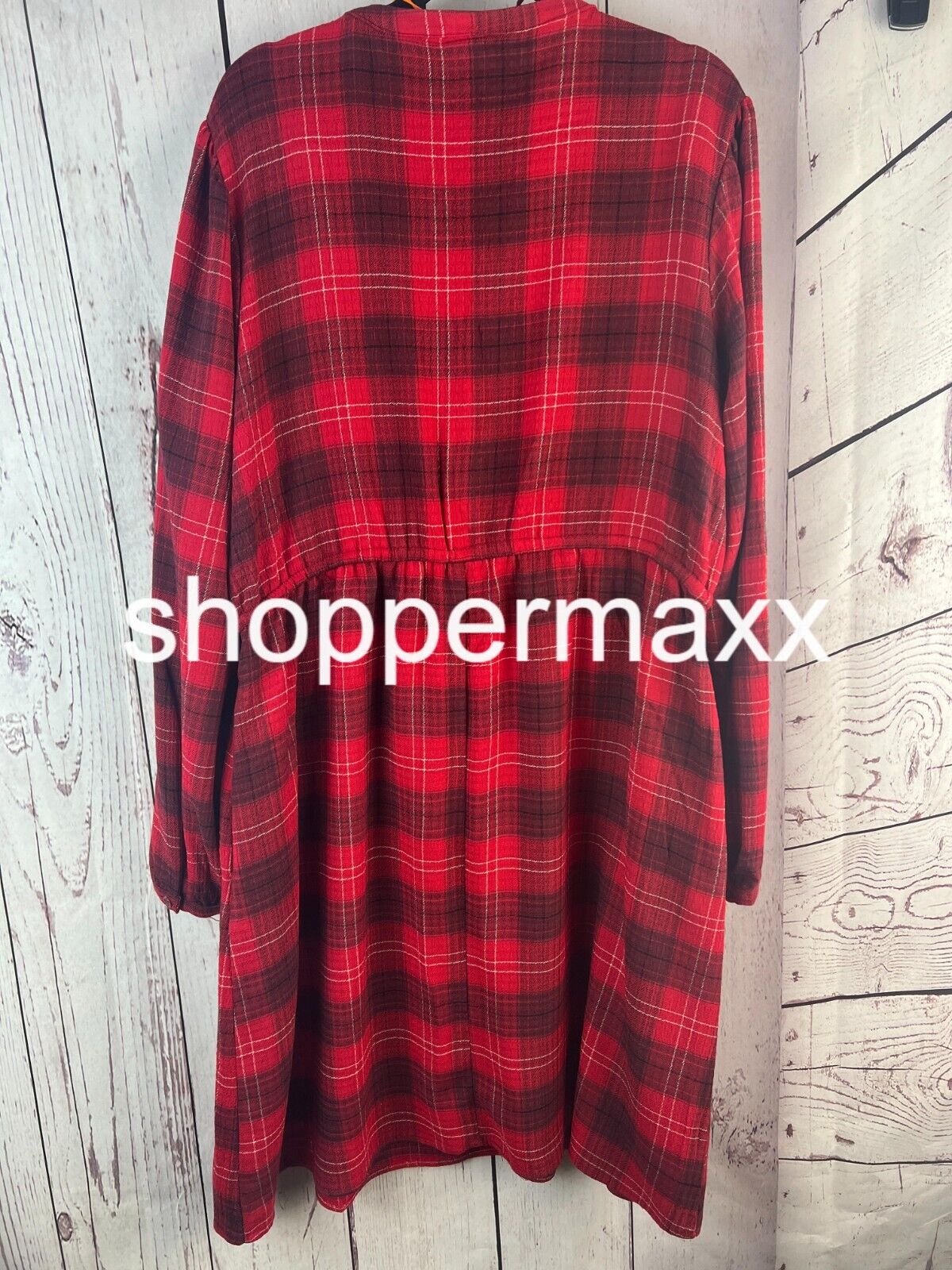 Women's Long Sleeve Plaid A-Line Dress - Knox Rose, Red , Size-XL