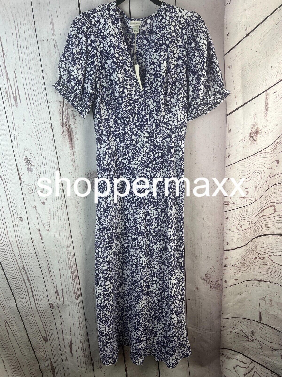 Women's Crepe Puff Short Sleeve Midi Dress - A New Day, Navy Blue Floral, Size S