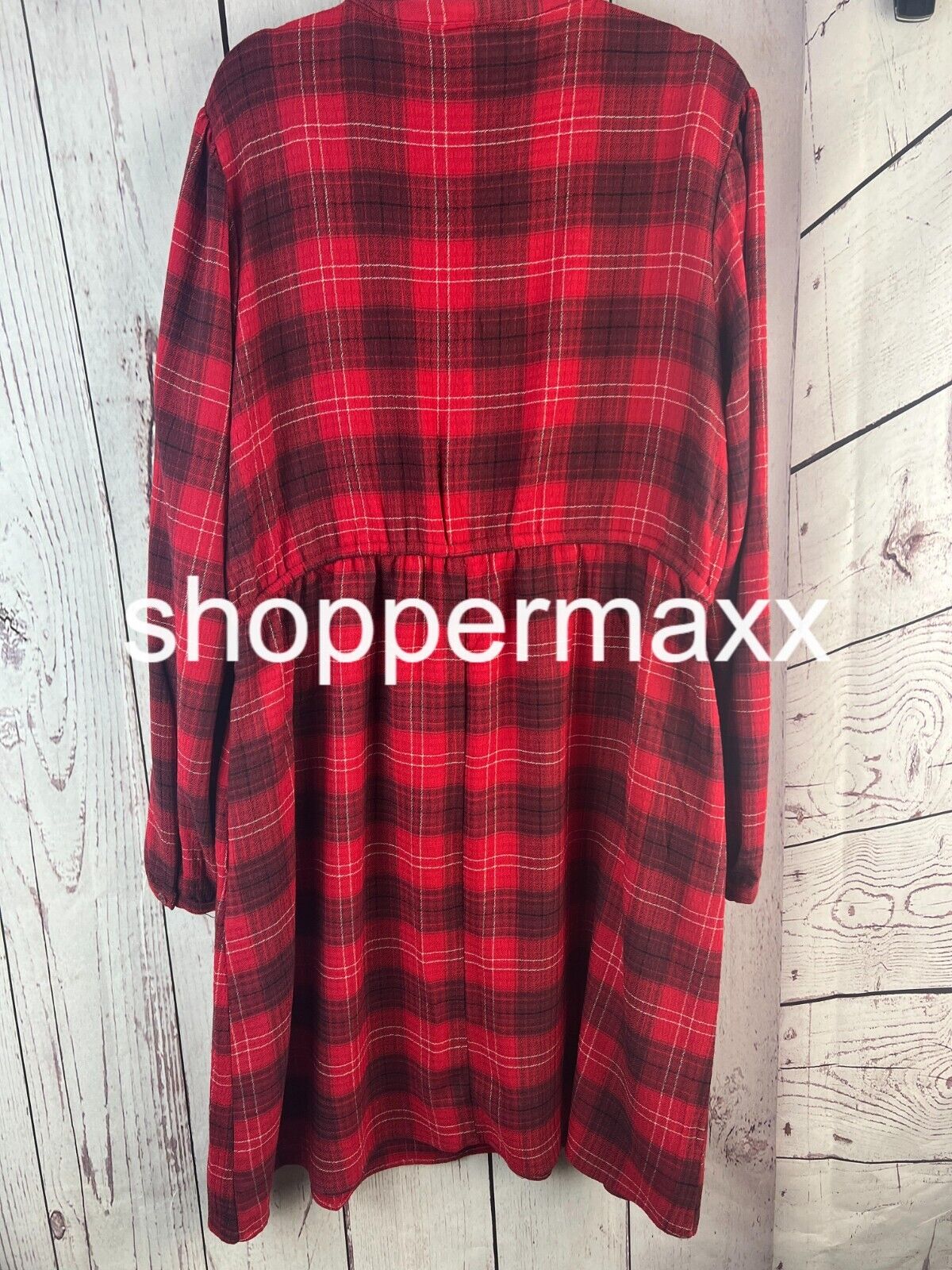 Women's Long Sleeve Plaid A-Line Dress - Knox Rose, Red , Size-XL