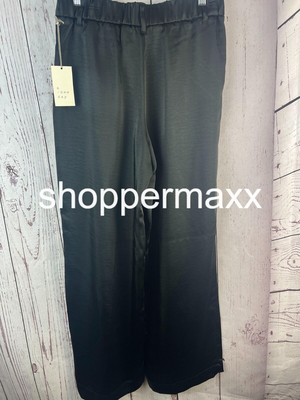 WOMEN'S HIGH-RISE WIDE LEG SATIN PANTS - A NEW DAY, BLACK, SIZE 6