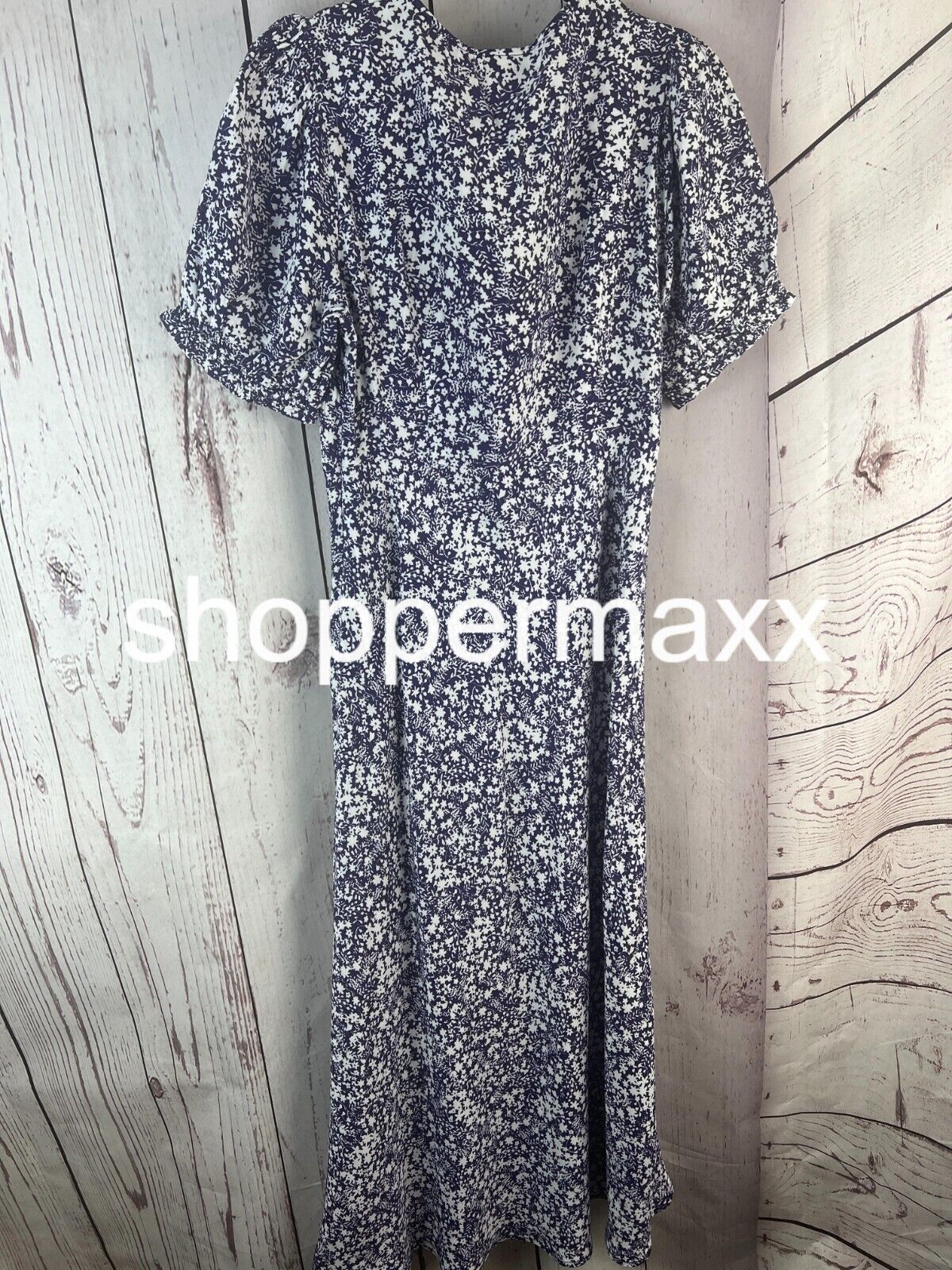 Women's Crepe Puff Short Sleeve Midi Dress - A New Day, Navy Blue Floral, Size S