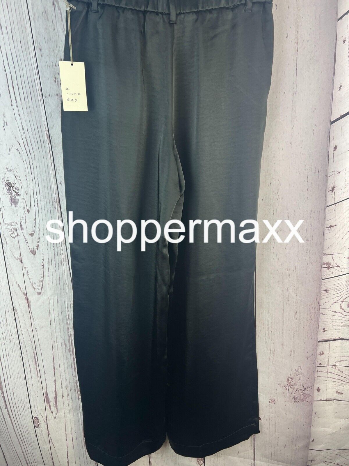 WOMEN'S HIGH-RISE WIDE LEG SATIN PANTS - A NEW DAY, BLACK, SIZE 6