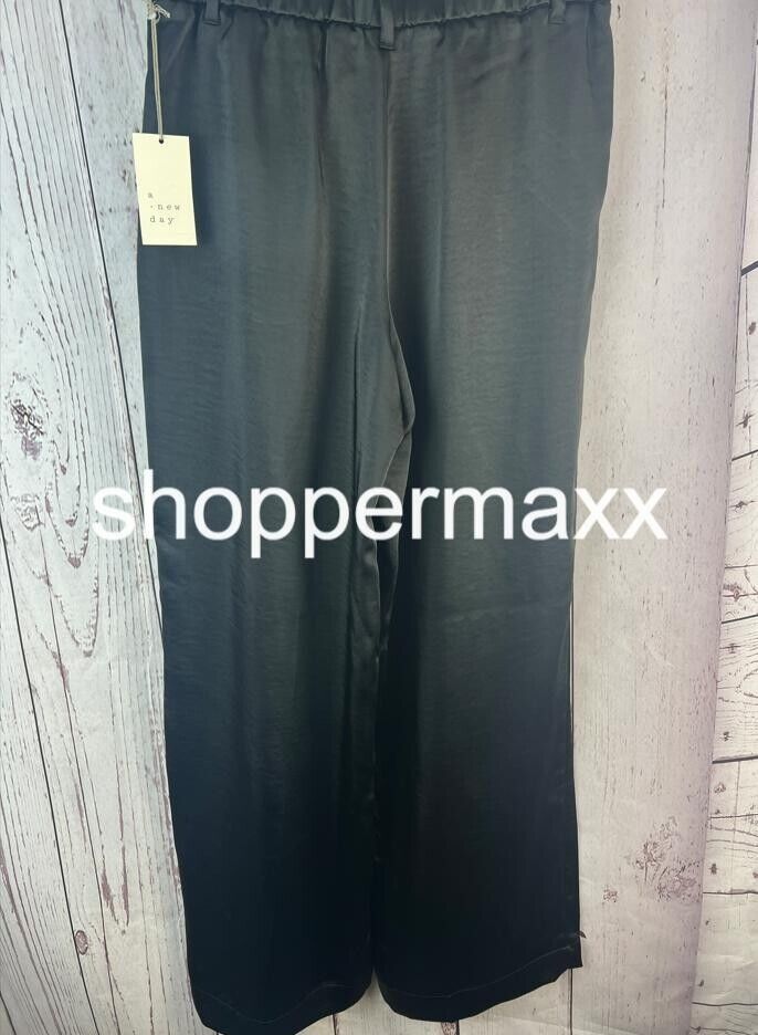 WOMEN'S HIGH-RISE WIDE LEG SATIN PANTS - A NEW DAY, BLACK, SIZE 6