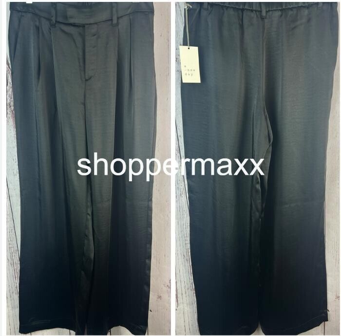WOMEN'S HIGH-RISE WIDE LEG SATIN PANTS - A NEW DAY, BLACK, SIZE 6