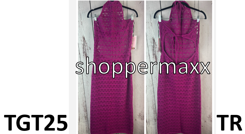 Women' Halter Tie Neck Open Knit Crochet Midi Sweater Dress-Future Collective, L