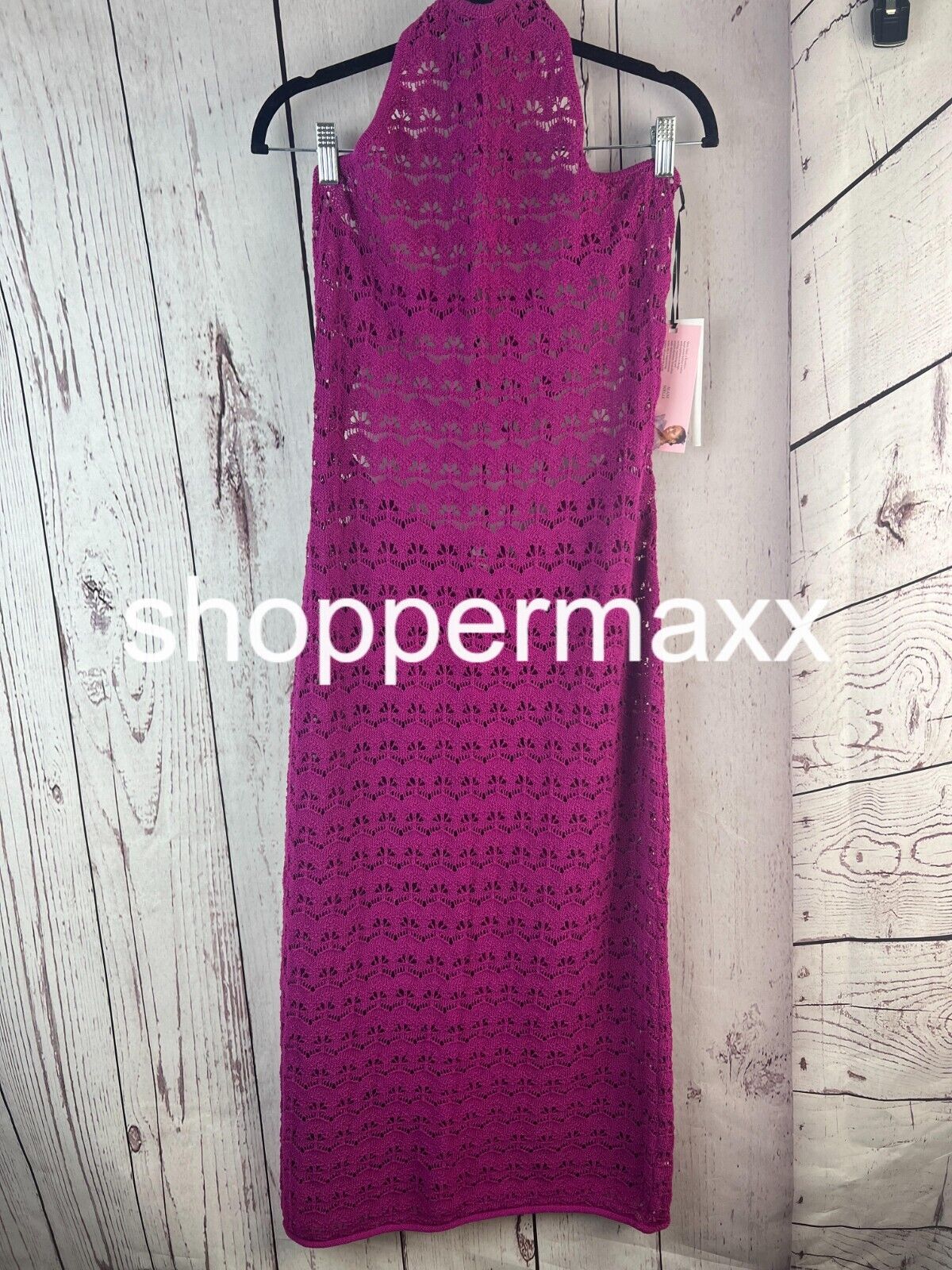 Women' Halter Tie Neck Open Knit Crochet Midi Sweater Dress-Future Collective, L