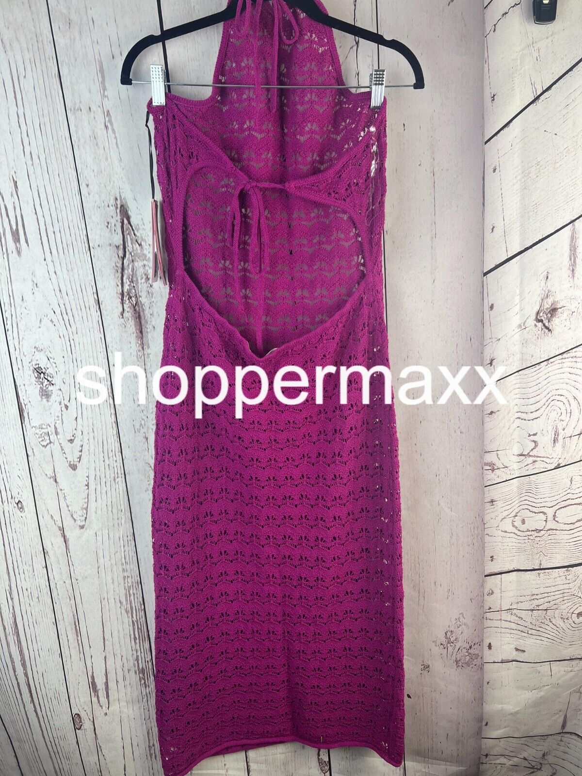 Women' Halter Tie Neck Open Knit Crochet Midi Sweater Dress-Future Collective, L