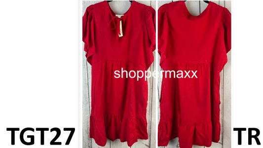WOMEN'S RUFFLE SHORT SLEEVE A-LINE DRESS - KNOX ROSE, RED, Size Small
