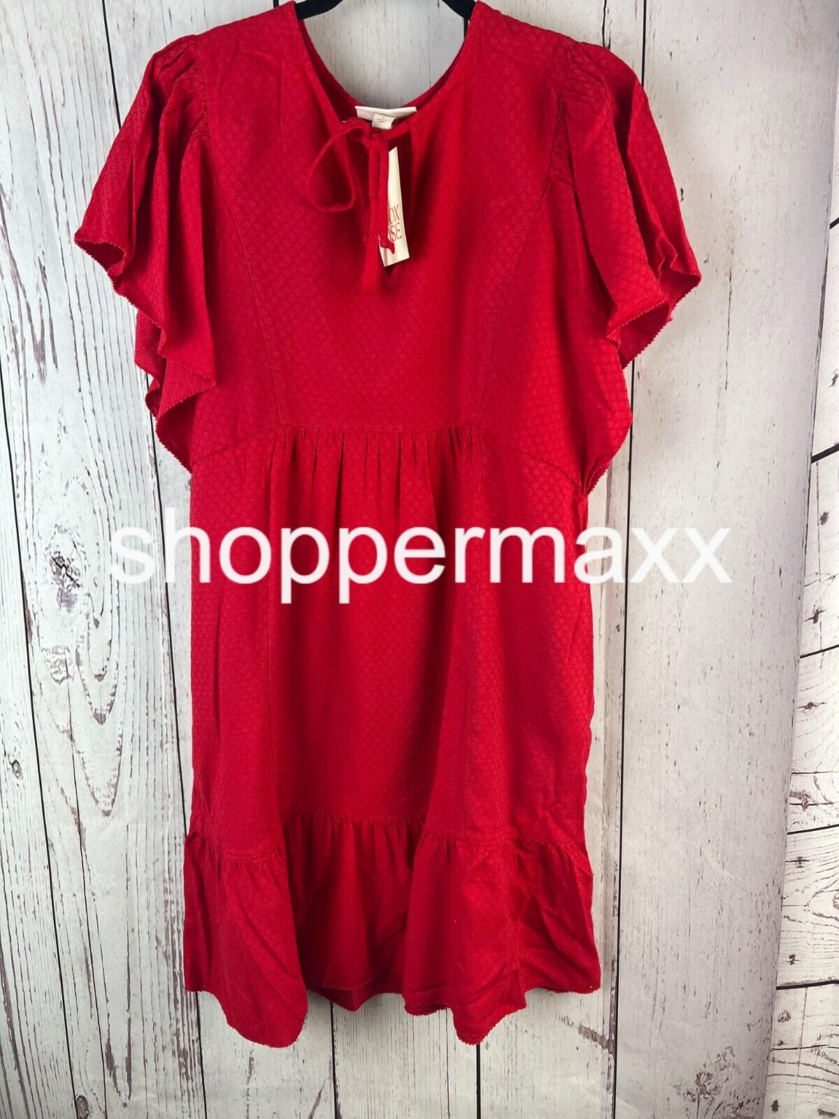 WOMEN'S RUFFLE SHORT SLEEVE A-LINE DRESS - KNOX ROSE, RED, Size Small