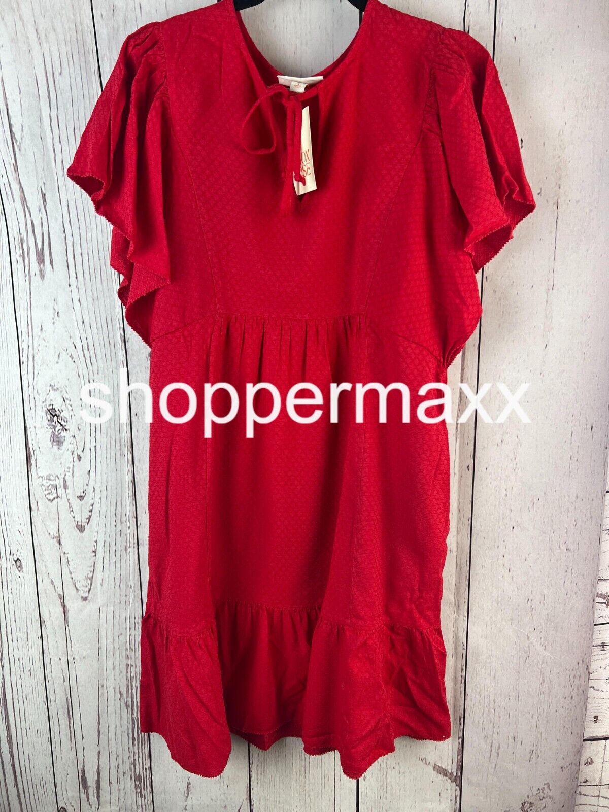 WOMEN'S RUFFLE SHORT SLEEVE A-LINE DRESS - KNOX ROSE, RED, Size Small