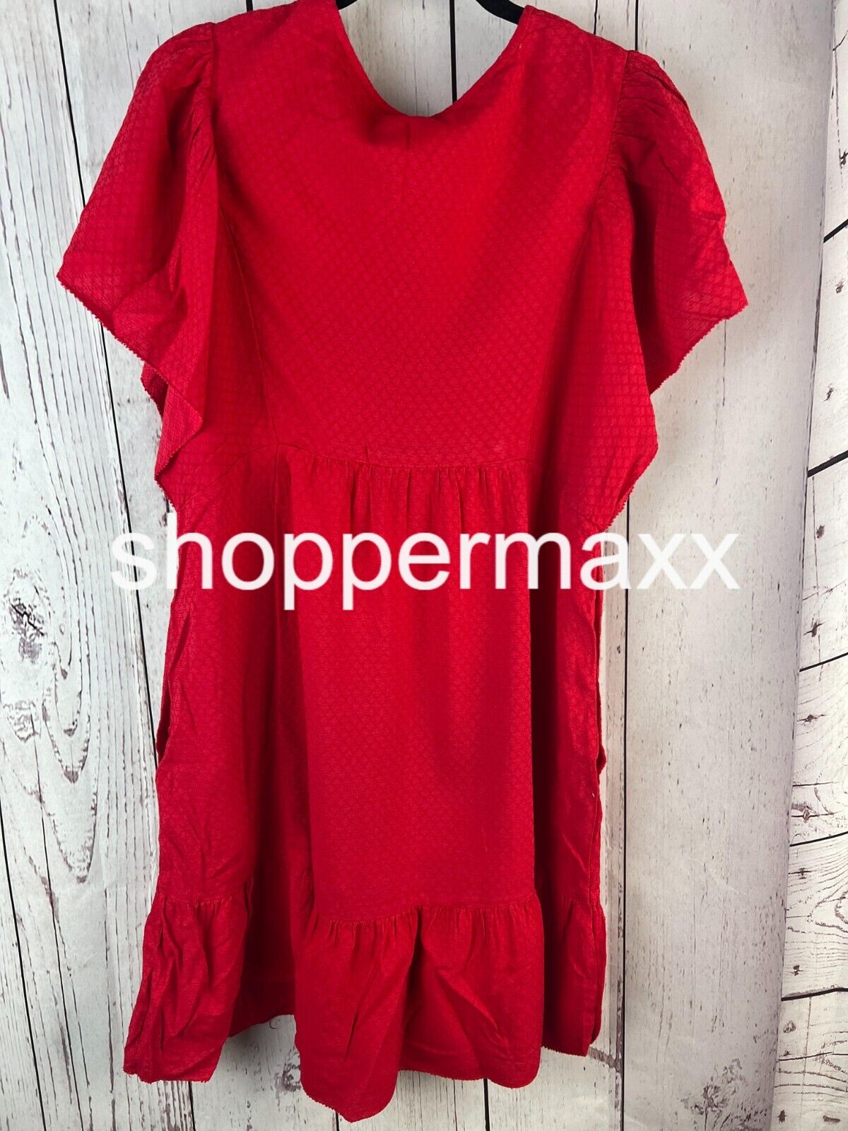 WOMEN'S RUFFLE SHORT SLEEVE A-LINE DRESS - KNOX ROSE, RED, Size Small