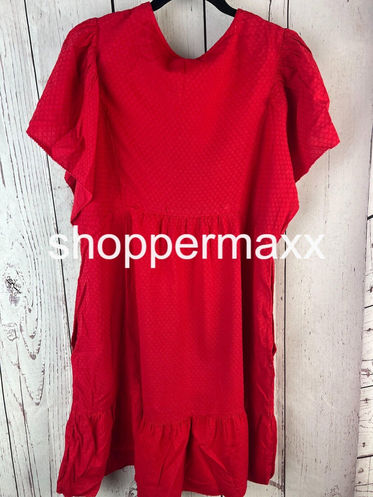 WOMEN'S RUFFLE SHORT SLEEVE A-LINE DRESS - KNOX ROSE, RED, Size Small