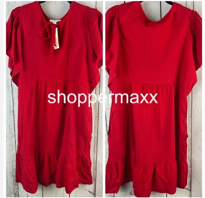 WOMEN'S RUFFLE SHORT SLEEVE A-LINE DRESS - KNOX ROSE, RED, Size Small