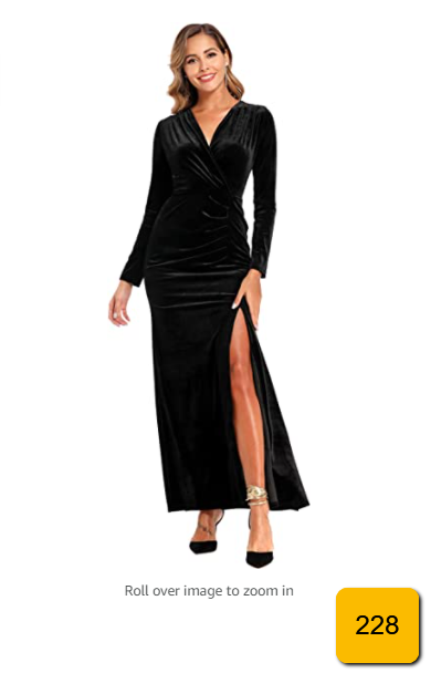 Ababalaya Long Sleeve Wrap Velvet Long Formal Dresses Cocktail Dress Black XXL