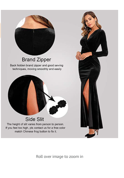 Ababalaya Long Sleeve Wrap Velvet Long Formal Dresses Cocktail Dress Black XXL