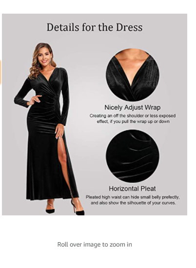 Ababalaya Long Sleeve Wrap Velvet Long Formal Dresses Cocktail Dress Black XXL