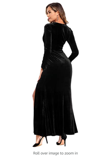 Ababalaya Long Sleeve Wrap Velvet Long Formal Dresses Cocktail Dress Black XXL