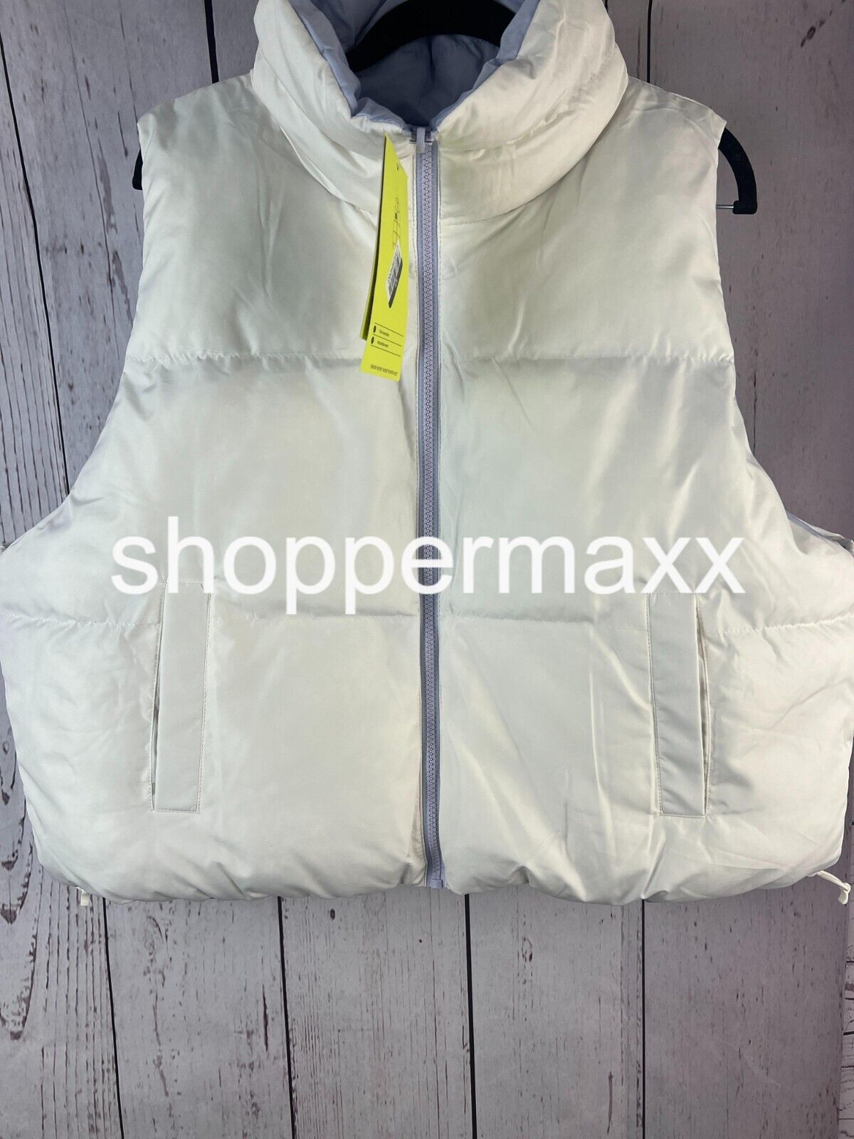 Women's Reversible Snowsport Short Puffer Vest - All In Motion, Cream, Size XL