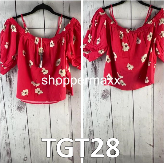 Women's Puff Elbow Sleeve Blouse - Universal Thread, Red Floral, Size- XS