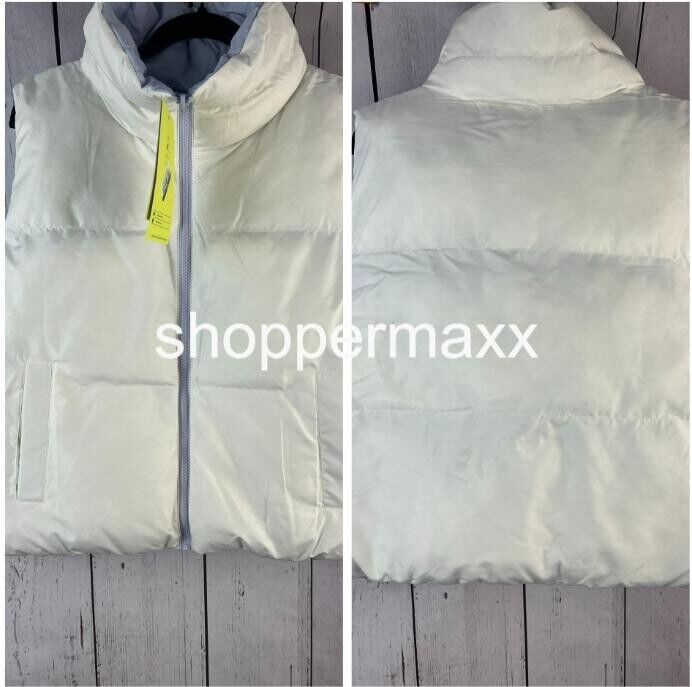 Women's Reversible Snowsport Short Puffer Vest - All In Motion, Cream, Size XL