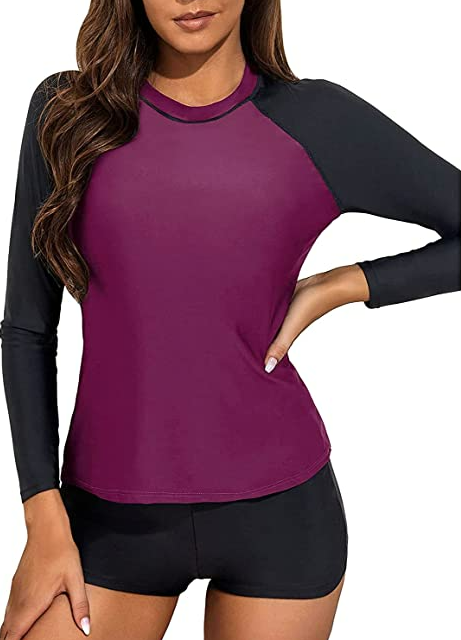 Daci Women Two Pc Rash Guard Swimsuit UV UPF 50+ Swim Shirt Bathing Suit Shorts