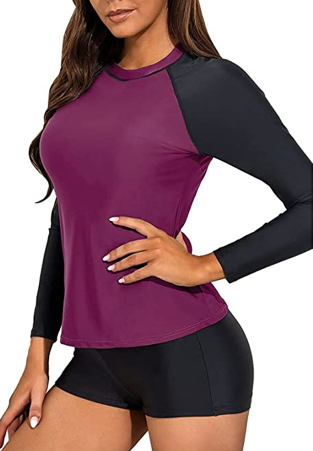 Daci Women Two Pc Rash Guard Swimsuit UV UPF 50+ Swim Shirt Bathing Suit Shorts