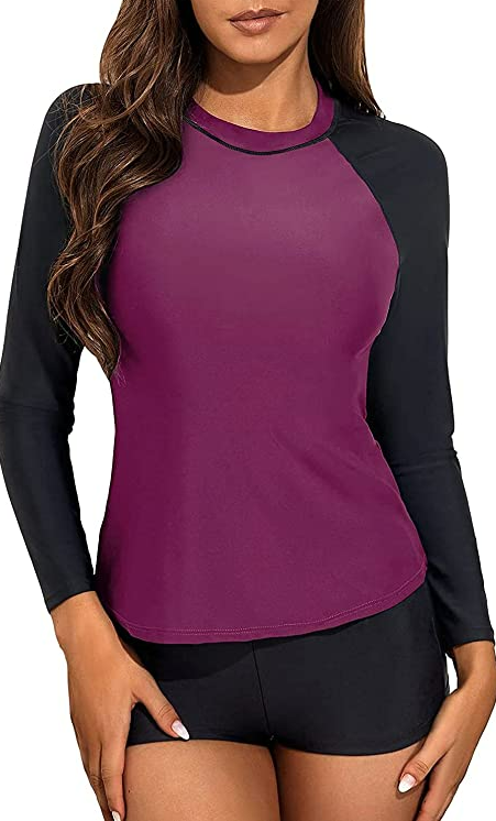 Daci Women Two Pc Rash Guard Swimsuit UV UPF 50+ Swim Shirt Bathing Suit Shorts